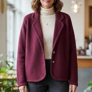 Vintage 80s Club Classics $118 Large Burgundy 100% Wool Collared Button Blazer